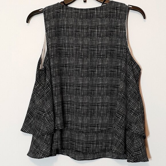 WOMEN'S "Metaphor" Short Flared & Tiered Sleeveless Black Chiffon Top; Size M - Picture 3 of 6